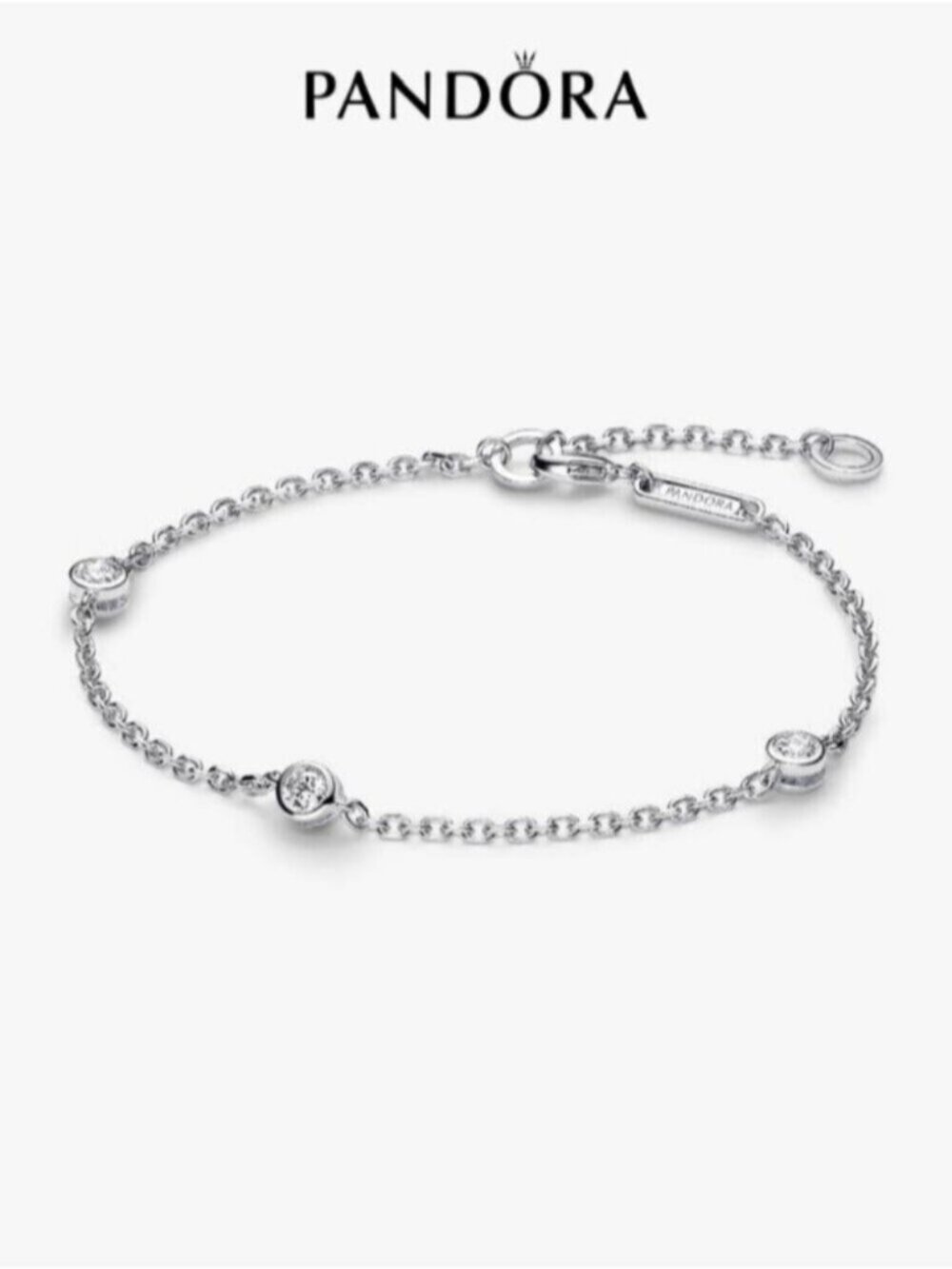 Pandora Era Bezel Sterling Silver Lab-grown Diamond Station Chain Bracelet